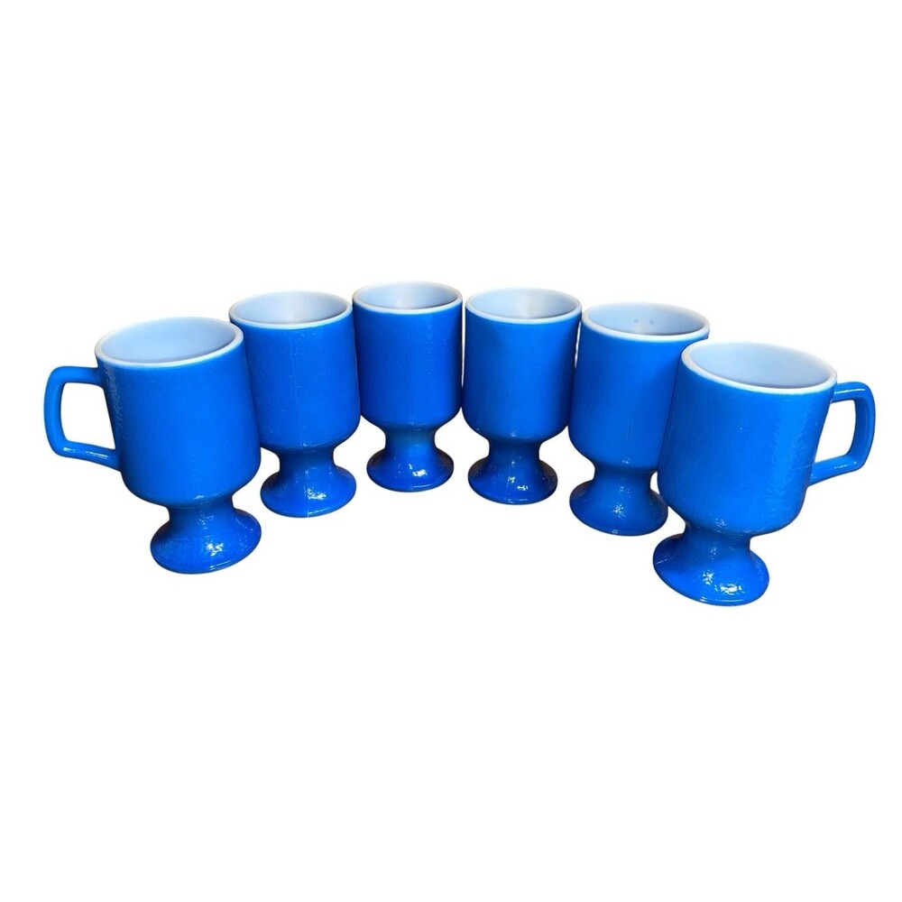 Vintage Anchor Hocking Blue on White Milk Glass Coffee Mug -  Set of 6